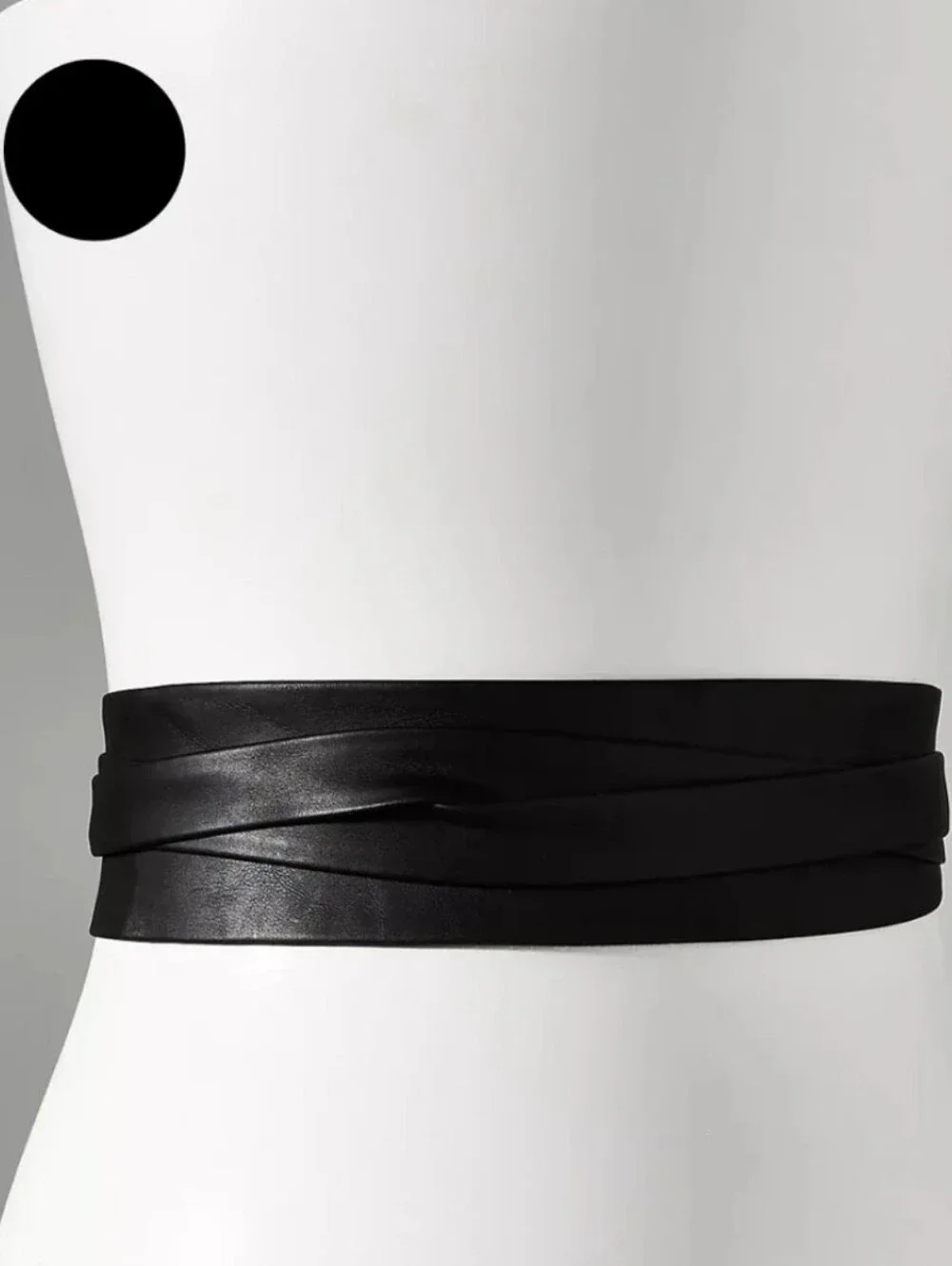 Ada Black Leather Obi Wrap Belt